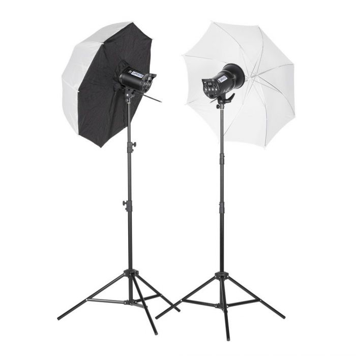 Quadralite Up! 600 - Kit 2 Flash da Studio 300W + 2 stativi + 1 ombrello + 1 softbox