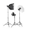 Quadralite Up! 700 - Kit 2 Flash da Studio 200W + 1 da 300W + 3 stativi + 1 ombrello + 1 pannello + 1 softbox