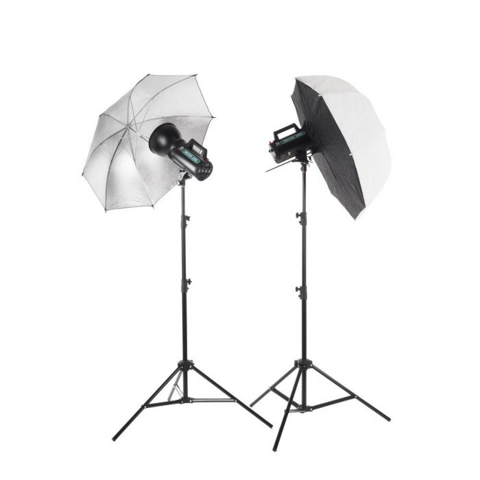 Quadralite Move 200 - Kit 2 Flash da Studio 200W + 2 stativi + 1 ombrello + 1 softbox + 1 cavo sync