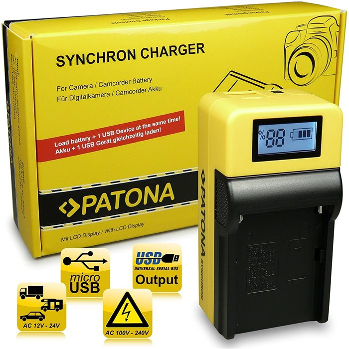 Patona Single LCD NP-F970 NP-F550 caricabatterie per Sony DSC-RX10 A6000 A6300 A6500 A9 A7 A7s A7r RX100