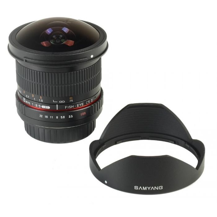 Obiettivo Samyang 8mm f/3.5 Fish-eye CS II FULL FRAME con paraluce per Canon