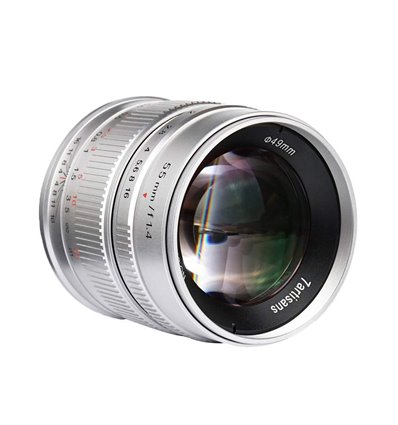 Obiettivo 7Artisans 55mm F/1.4 APS-C per fotocamere mirrorless Sony E Silver