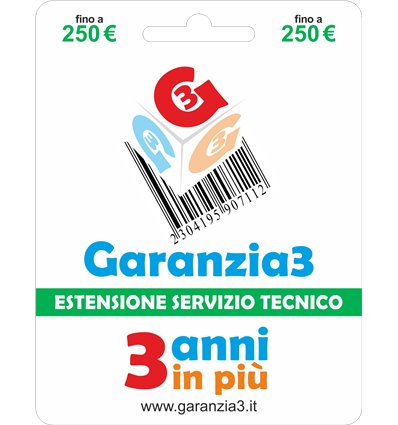 Garanzia 3 anni in più con massimale di copertura fino a 250 euro GARANZIA3