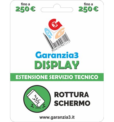 Garanzia Display 12 mesi con massimale di copertura fino a 250 euro - GARANZIA3 DISPLAY