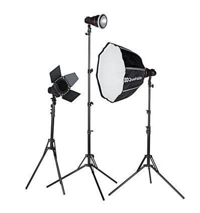 Quadralite SVL-400 Faretto LED 3 light kit studio fotografico (lampade + stativi + accessori)