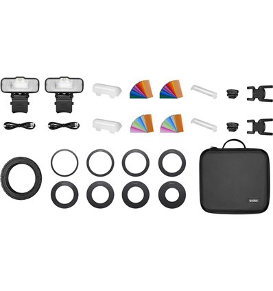 Godox MF-12 K2 kit 2 flash macro + accessori per Nikon Sony Canon Fujifilm Olympus Panasonic