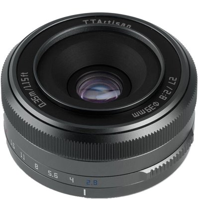 Obiettivo TTArtisan 27mm F2.8 Pancake Autofocus per mirrorless Fujifilm X, Titanium